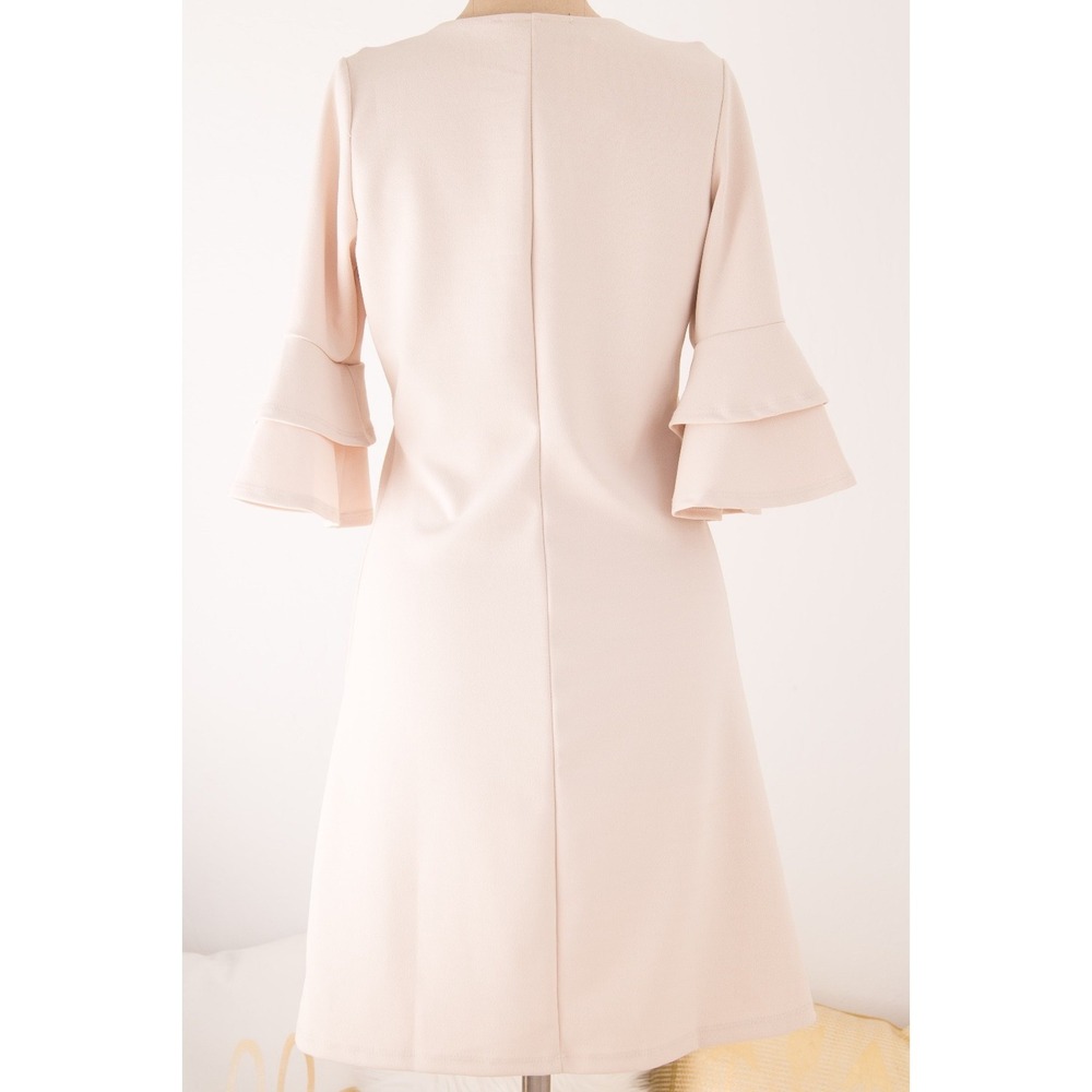 Womens Dress Ruffle Tiered Bell Sleeve B-Neck The Vanity Room Beige Sz S NEW - Picture 3 of 8
